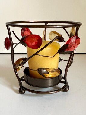Metal Floral Votive Tealight Candle Holder with Yellow Votive Candle